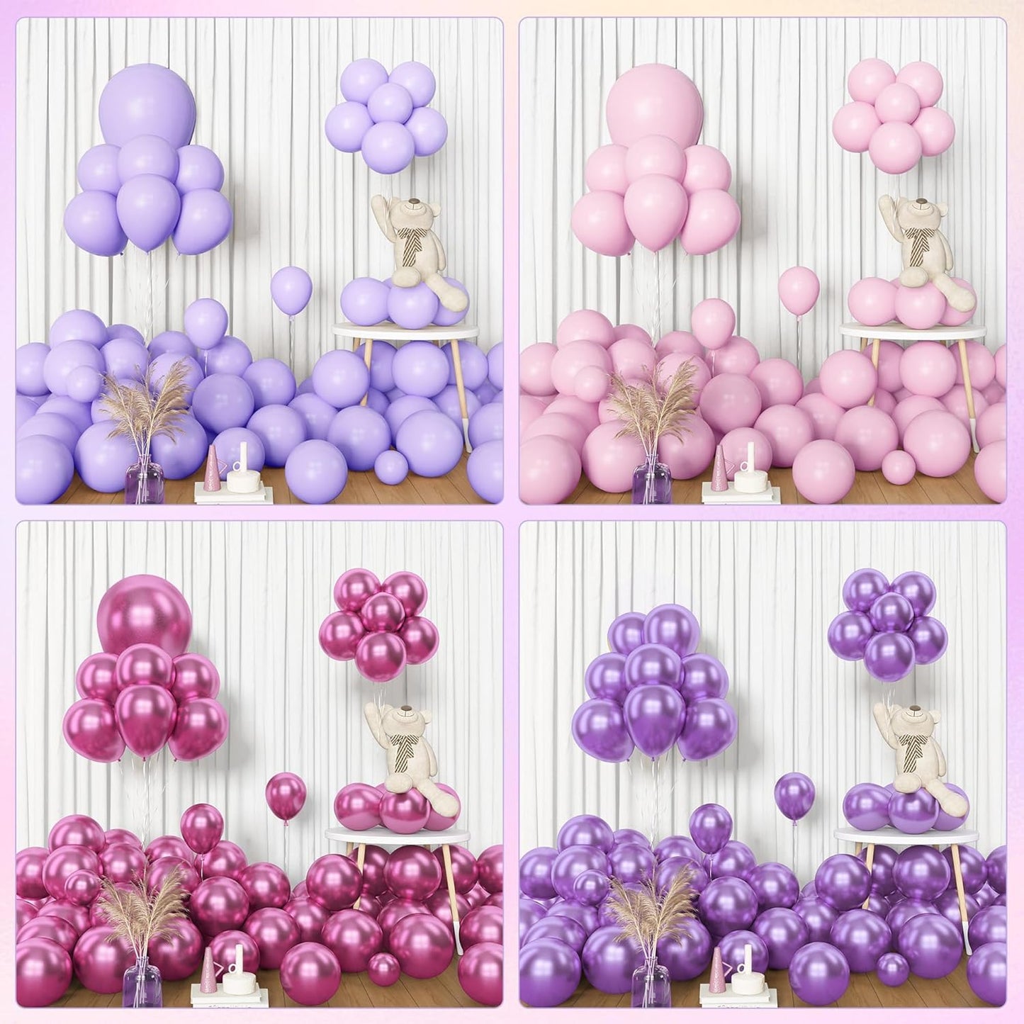 Pink Purple Latex Metallic Confetti Balloons kit - 153 Pcs Pack