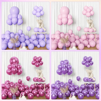 Pink Purple Latex Metallic Confetti Balloons kit - 153 Pcs Pack
