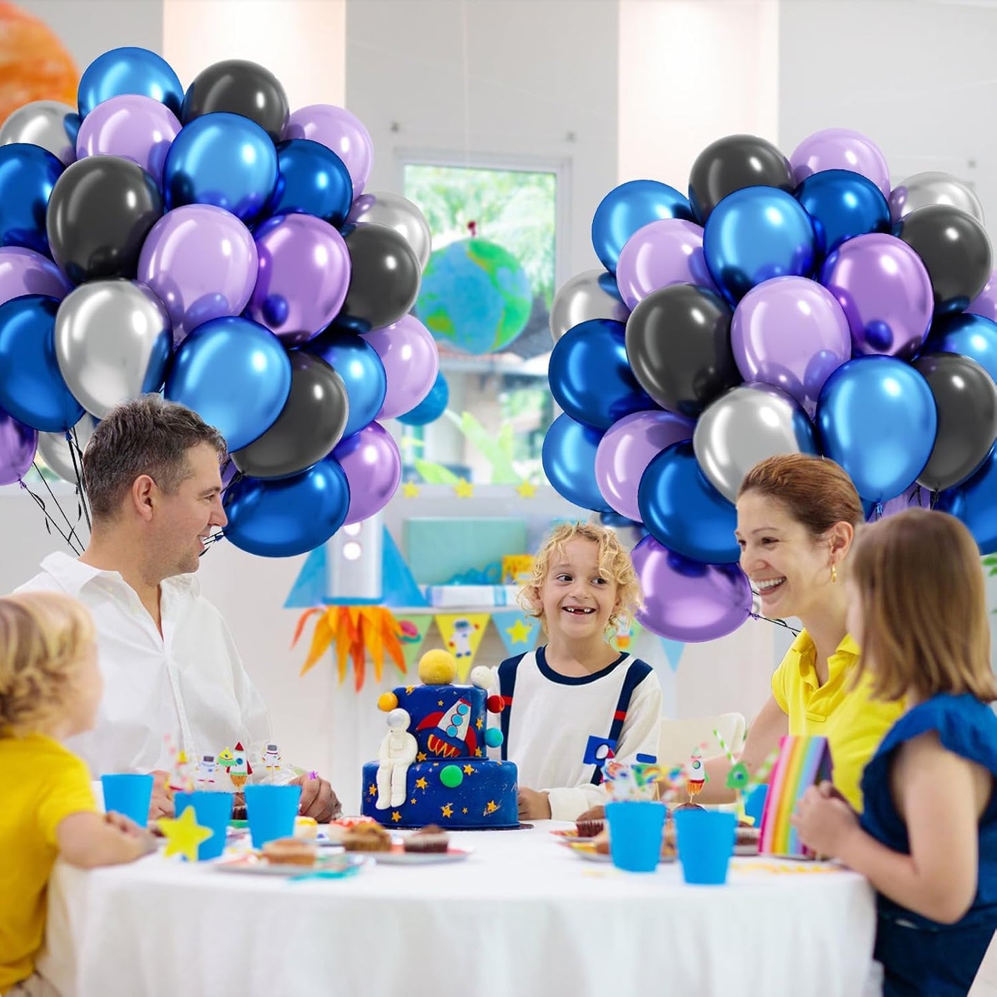 60 Pcs Metallic Blue Purple Black Balloons - Wedding & Birthday Party