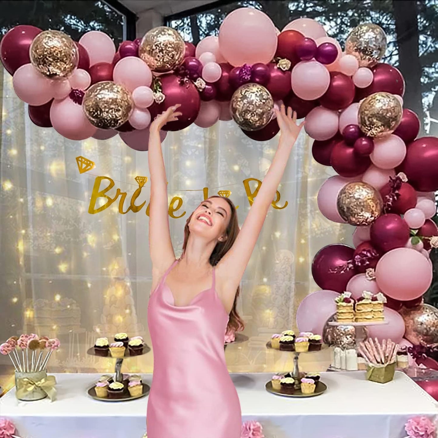 Rose Gold Bride to Be Party Kit with Net, Lights, Balloons