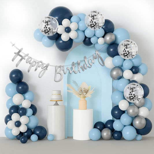 Navy Blue & Silver Birthday Decoration Kit – Set of 58 Pcs