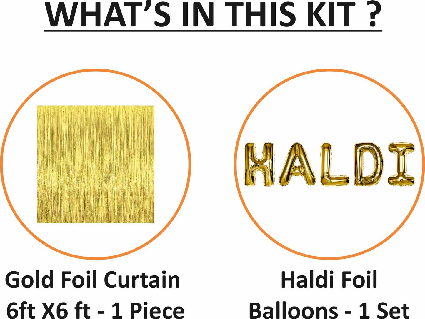 Haldi Decoration Kit with Gold Foil Curtain & Foil Balloons - 7 Pcs Pack