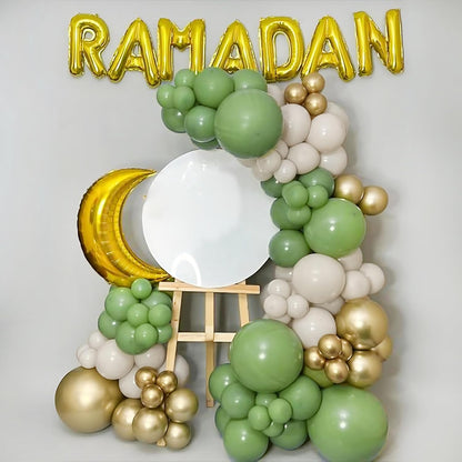 Ramadan Decorations with Olive & White Balloons, 54Pcs Pack