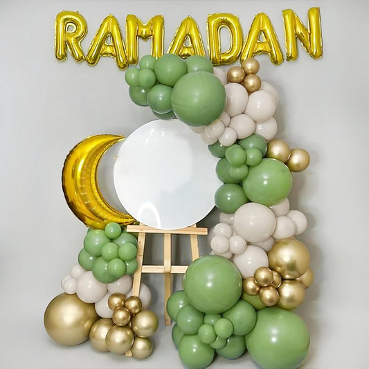 Ramadan Decorations with Olive & White Balloons, 54Pcs Pack