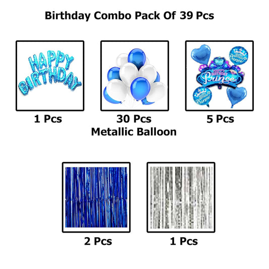 Blue Prince Theme Birthday Decoration Set – 39 Pcs Combo