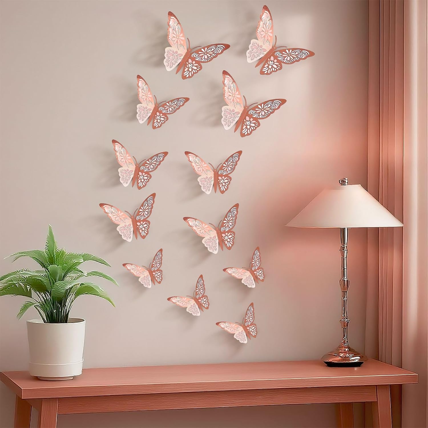 Party Propz Rose Gold 3D Butterfly Wall Stickers for Elegant Home Decor