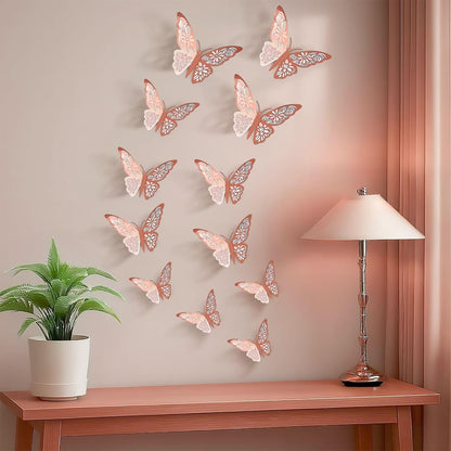 Party Propz Rose Gold 3D Butterfly Wall Stickers for Elegant Home Decor