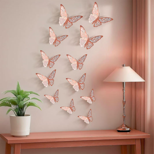 Party Propz Rose Gold 3D Butterfly Wall Stickers for Elegant Home Decor
