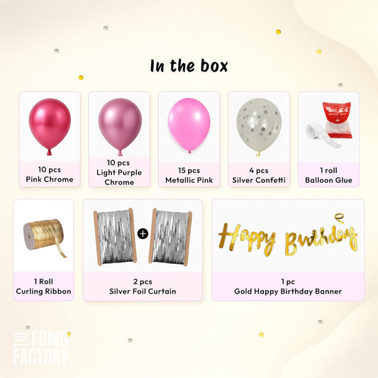 Pink & Purple Birthday Decoration Kit For Girls–Set OF 44 Pcs