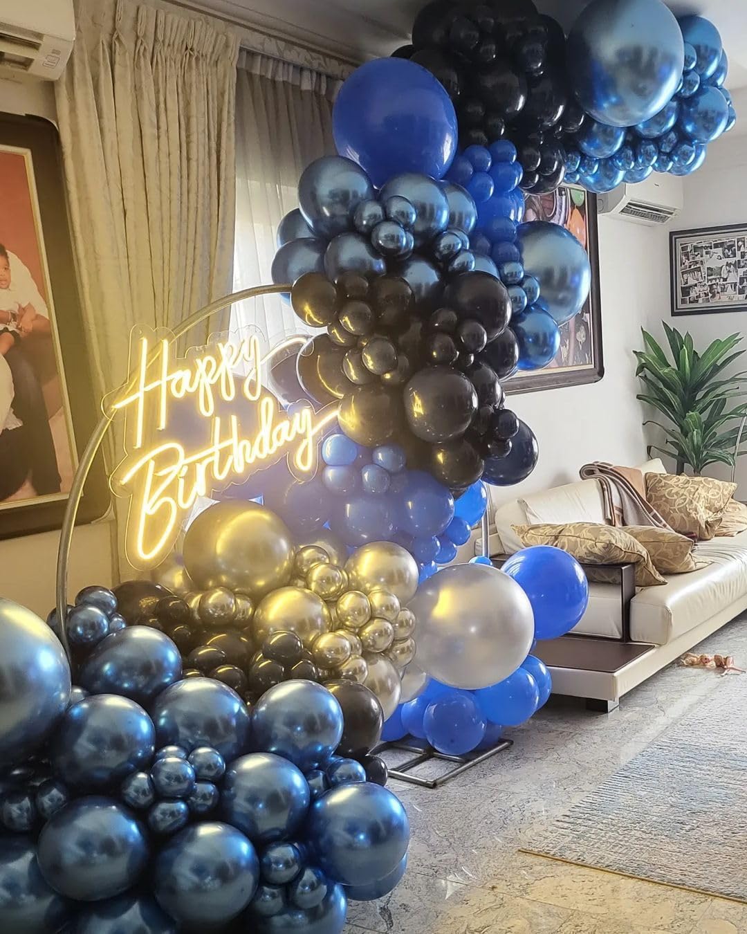 104Pcs Blue Black Silver Birthday Decorations Kit