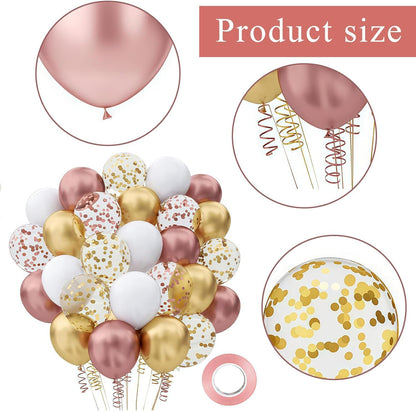 60 Pcs Metallic Rose Gold White and Gold Confetti Balloons for Wedding & Birthday Party