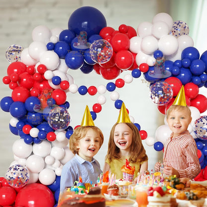 104Pcs Birthday Decoration Kit - Blue Red White Balloons