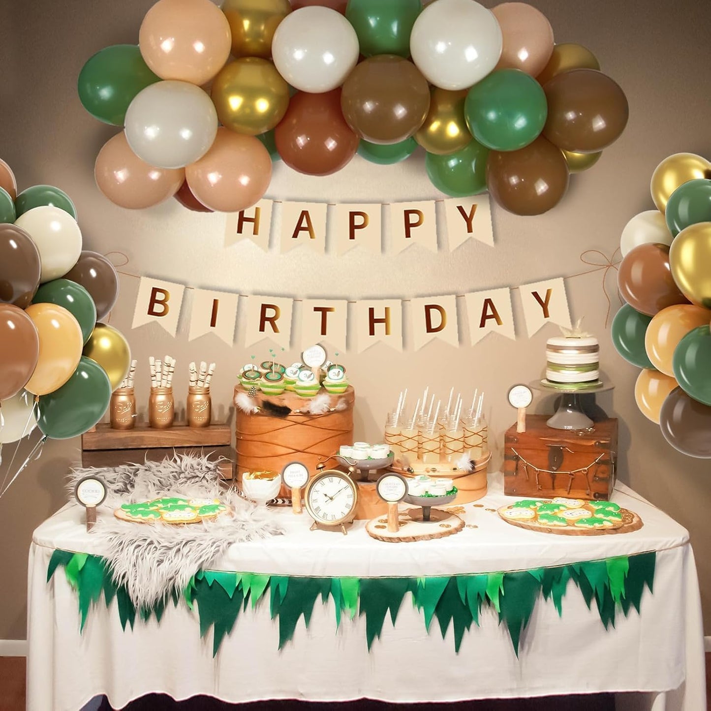 Metallic Balloons 60 Pcs - Gold Green Brown White Party Balloons for Birthday & Wedding