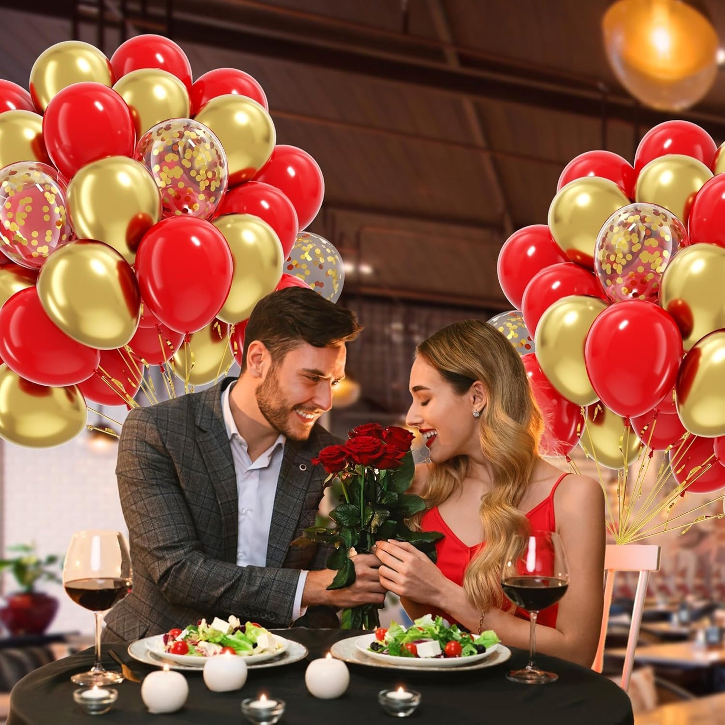 60 Pcs Metallic Gold & Red Confetti Balloons for Wedding & Birthday Party