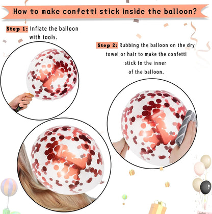 Rose Gold Pink Black Confetti Balloons 60 Pcs - Metallic Party Decorations for Wedding & Birthday Party