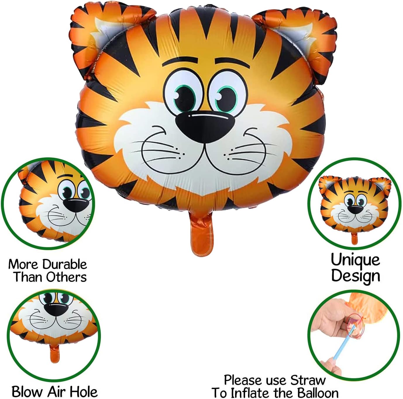 Jungle Safari Happy Birthday Foil Balloon Set - 5 Animal Themed Party Decorations
