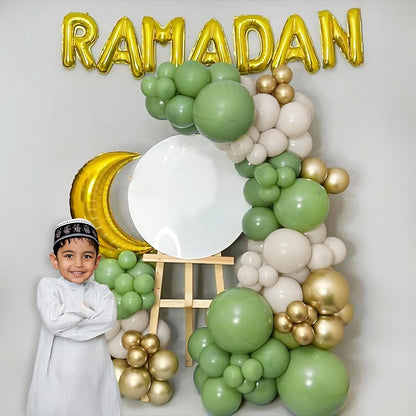 Ramadan Decorations with Olive & White Balloons, 54Pcs Pack
