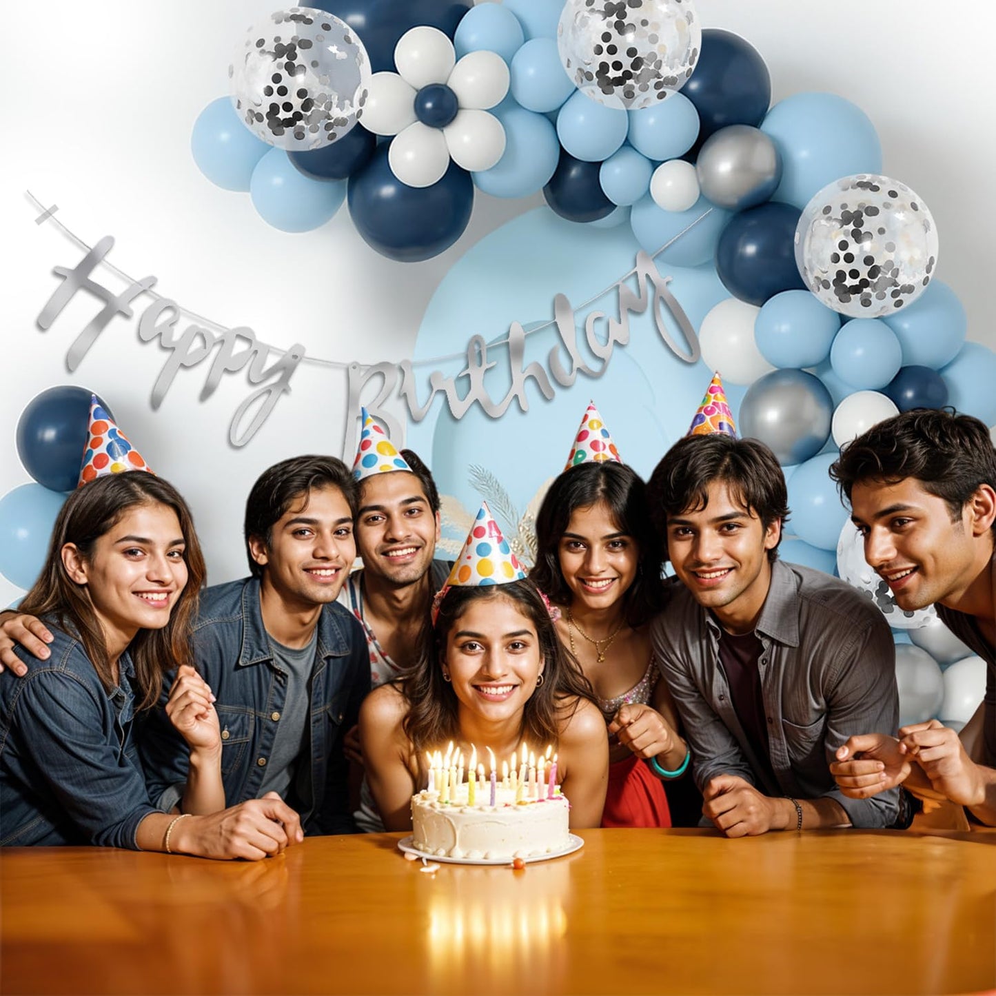 Navy Blue & Silver Birthday Decoration Kit – Set of 58 Pcs