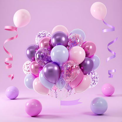 60 Pcs Metallic Pink Purple Confetti Balloons for Wedding & Birthday Party