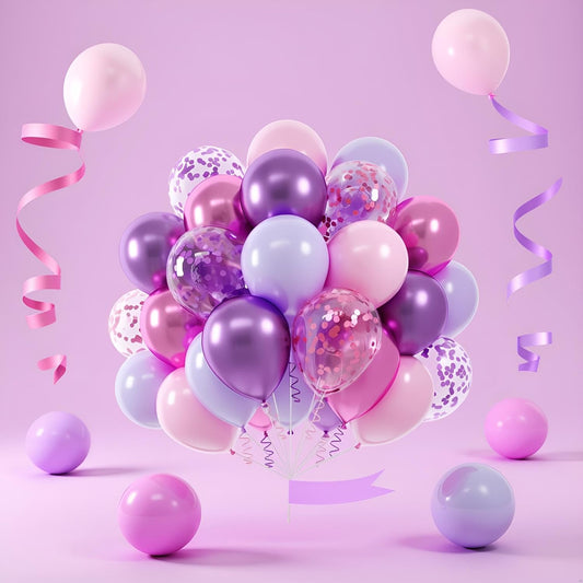 60 Pcs Metallic Pink Purple Confetti Balloons for Wedding & Birthday Party