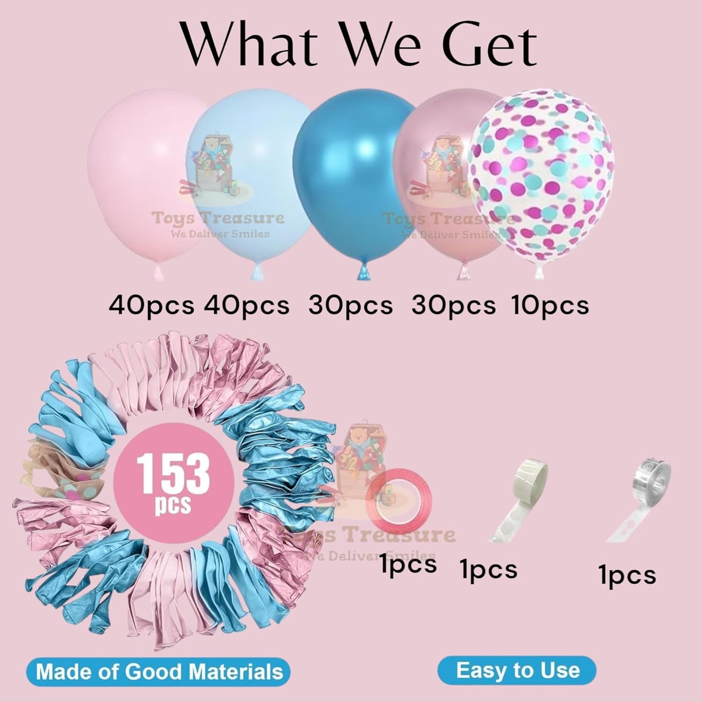 Rose Gold, Pink Blue Decoration kit - 153 Pcs Pack