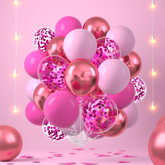 60 Pcs Metallic Pink Confetti Balloons for Wedding & Birthday Party