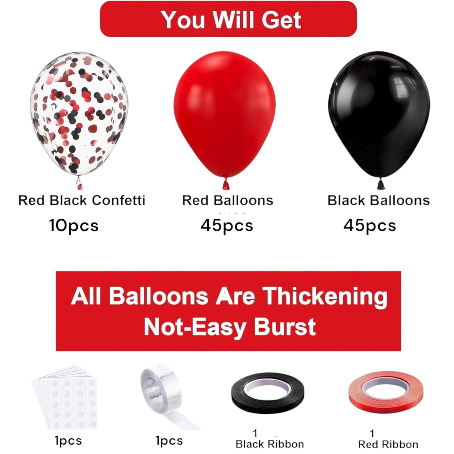 Red Black Balloon Garland Kit - 104Pcs Party Decoration
