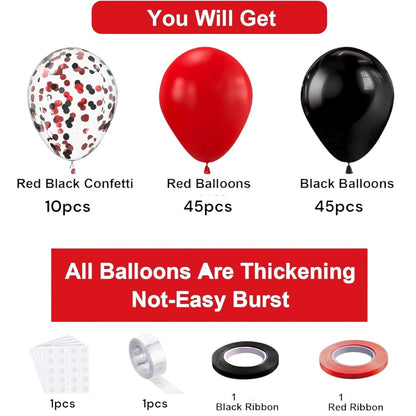 Red Black Balloon Garland Kit - 104Pcs Party Decoration