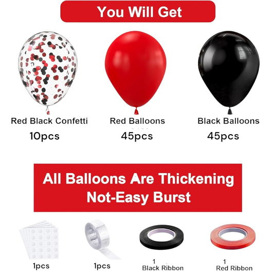 Red Black Balloon Garland Kit - 104Pcs Party Decoration