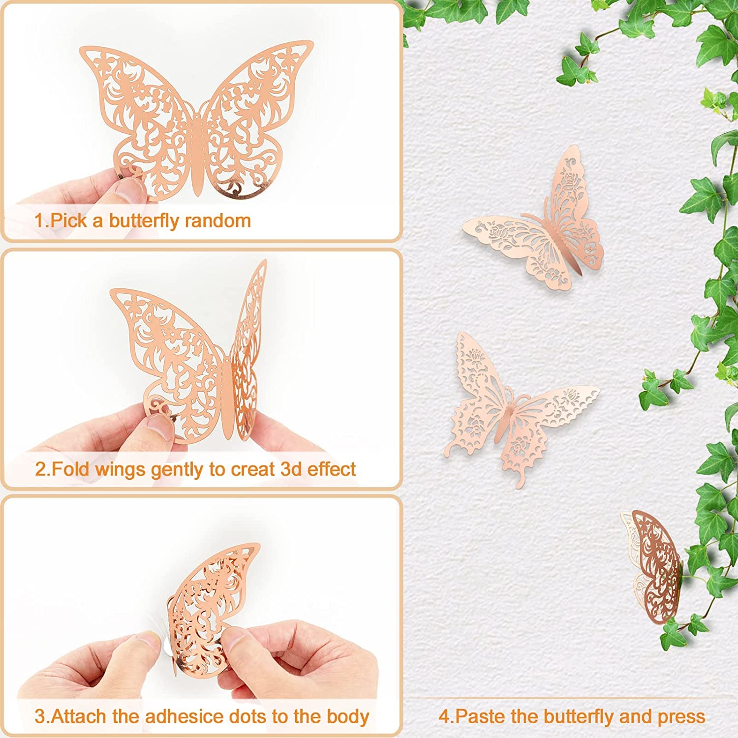 Party Propz Rose Gold 3D Butterfly Wall Stickers for Elegant Home Decor