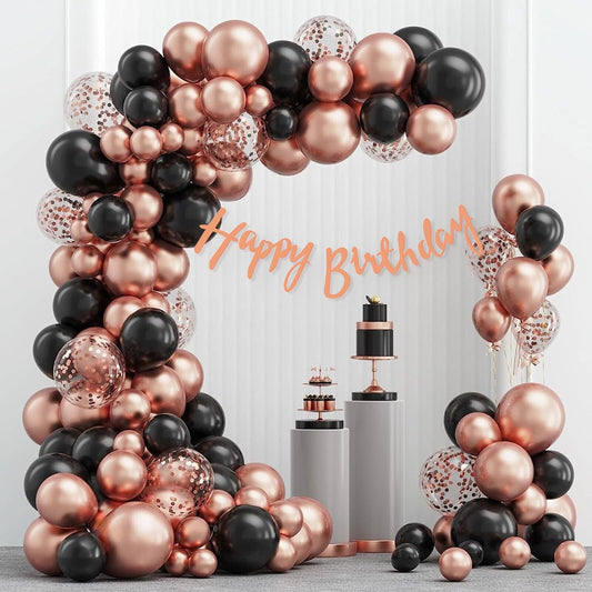Birthday Decoration Kit - 51 Pcs Black & Rose Gold Balloon Combo