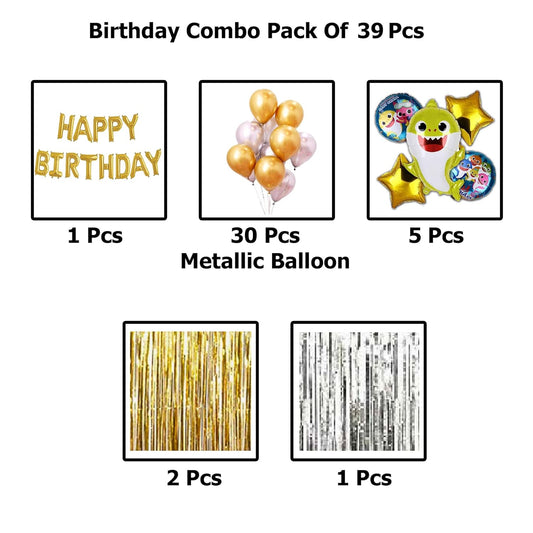 Shark Theme Happy Birthday Decoration Kit - Set of 39 Pcs