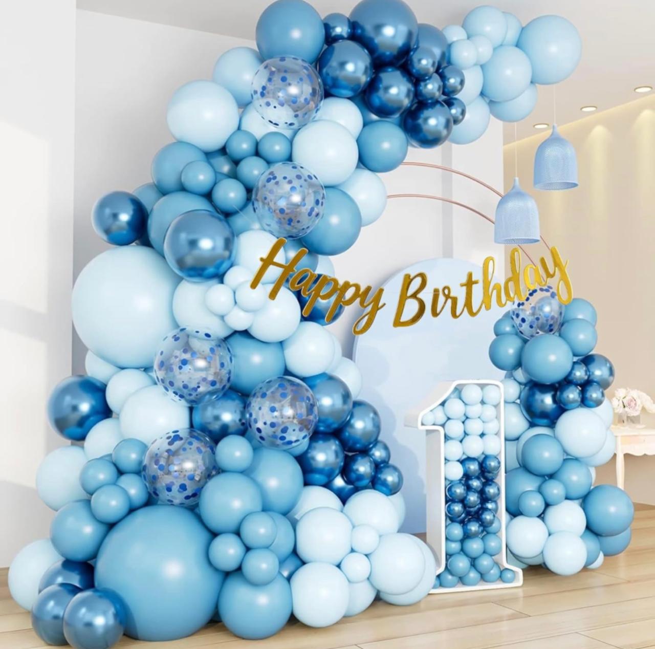 Happy Birthday Decoration Kit – Blue Balloon Arch with Number 1 for Boys Pack of 104 pcs