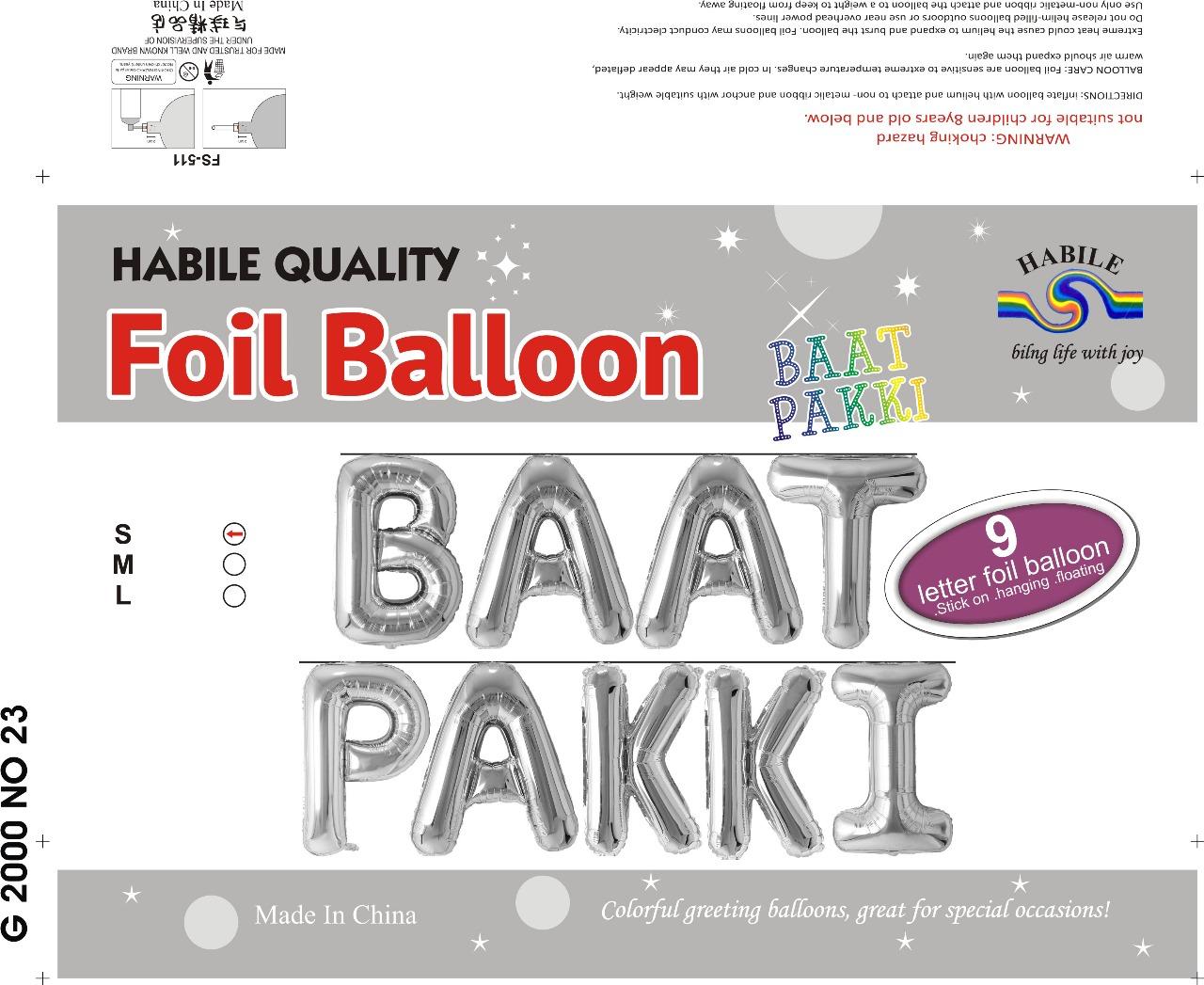 BAAT PAKKI Foil Balloon Set – 9 Letter Silver Balloons