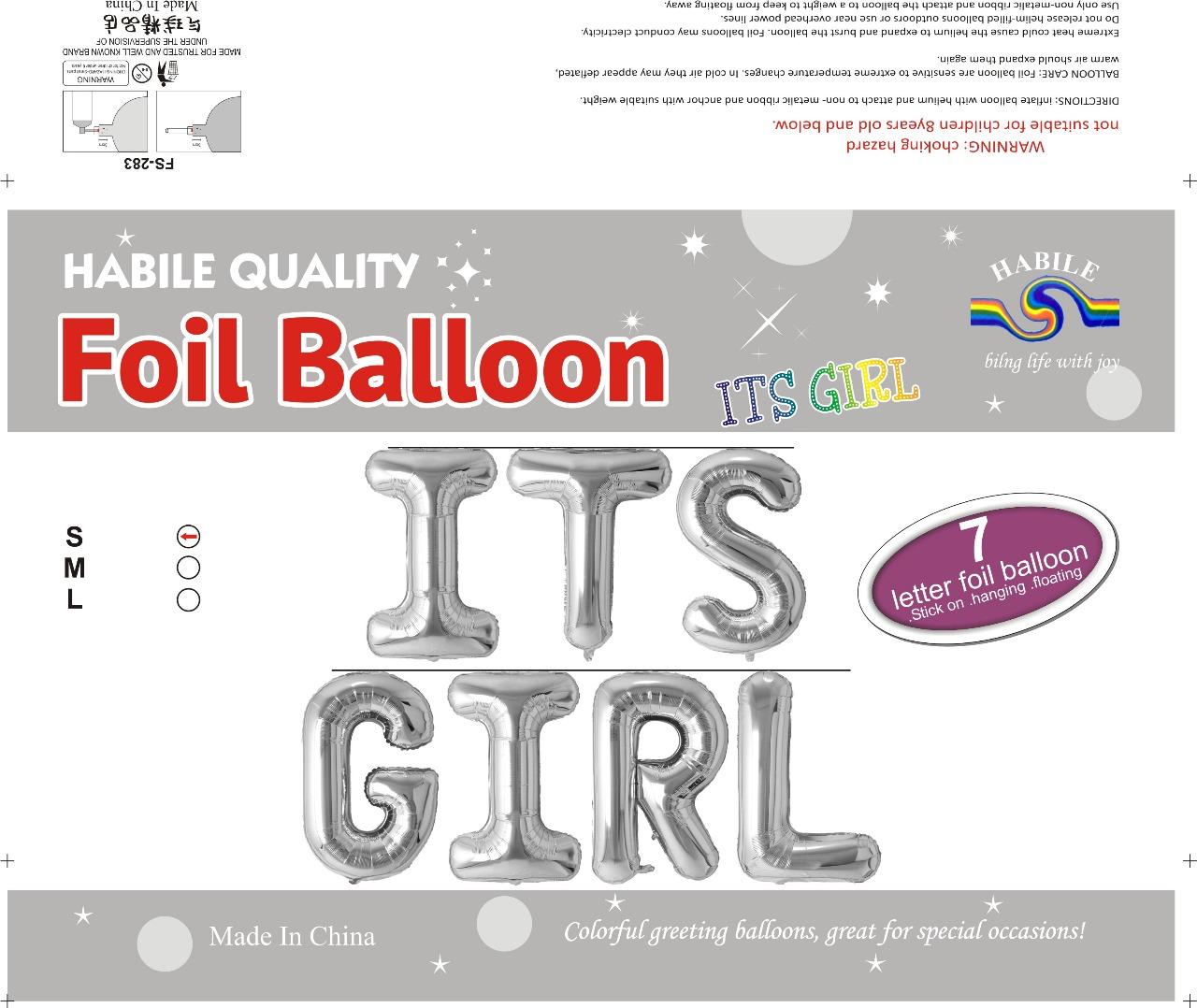 It's a Girl Foil Balloon Set - 7 Silver Letter