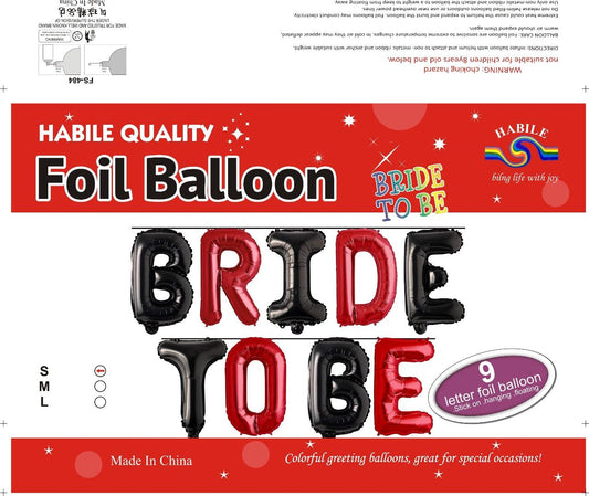 Bride To Be Foil Balloon Set – 9 Red & Black Letter Balloons