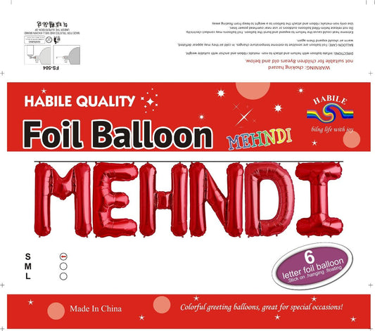 MEHNDI Foil Balloon Set – 6 Red Letter Balloons