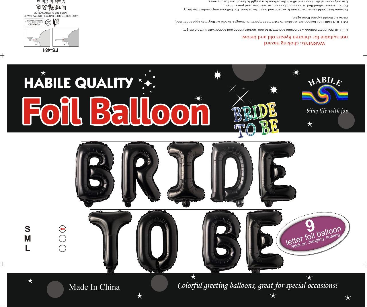 Bride To Be Foil Balloon Set – 9 Black Letter Balloons