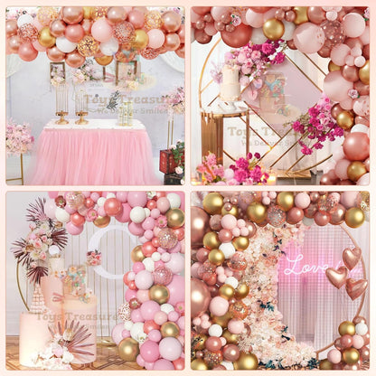 Pink White Gold Latex Metallic Confetti Balloons kit - 153 Pcs Pack