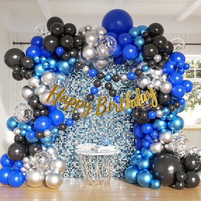 104Pcs Blue Black Silver Birthday Decorations Kit