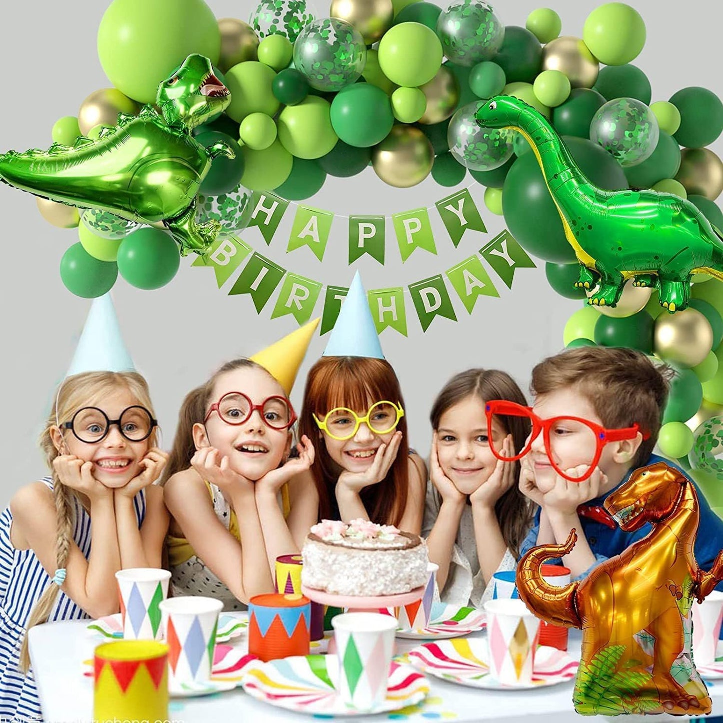 120-Piece Epic Dinosaur Birthday Party Kit - Jungle Green Dino Balloons & Banner