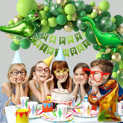 120-Piece Epic Dinosaur Birthday Party Kit - Jungle Green Dino Balloons & Banner