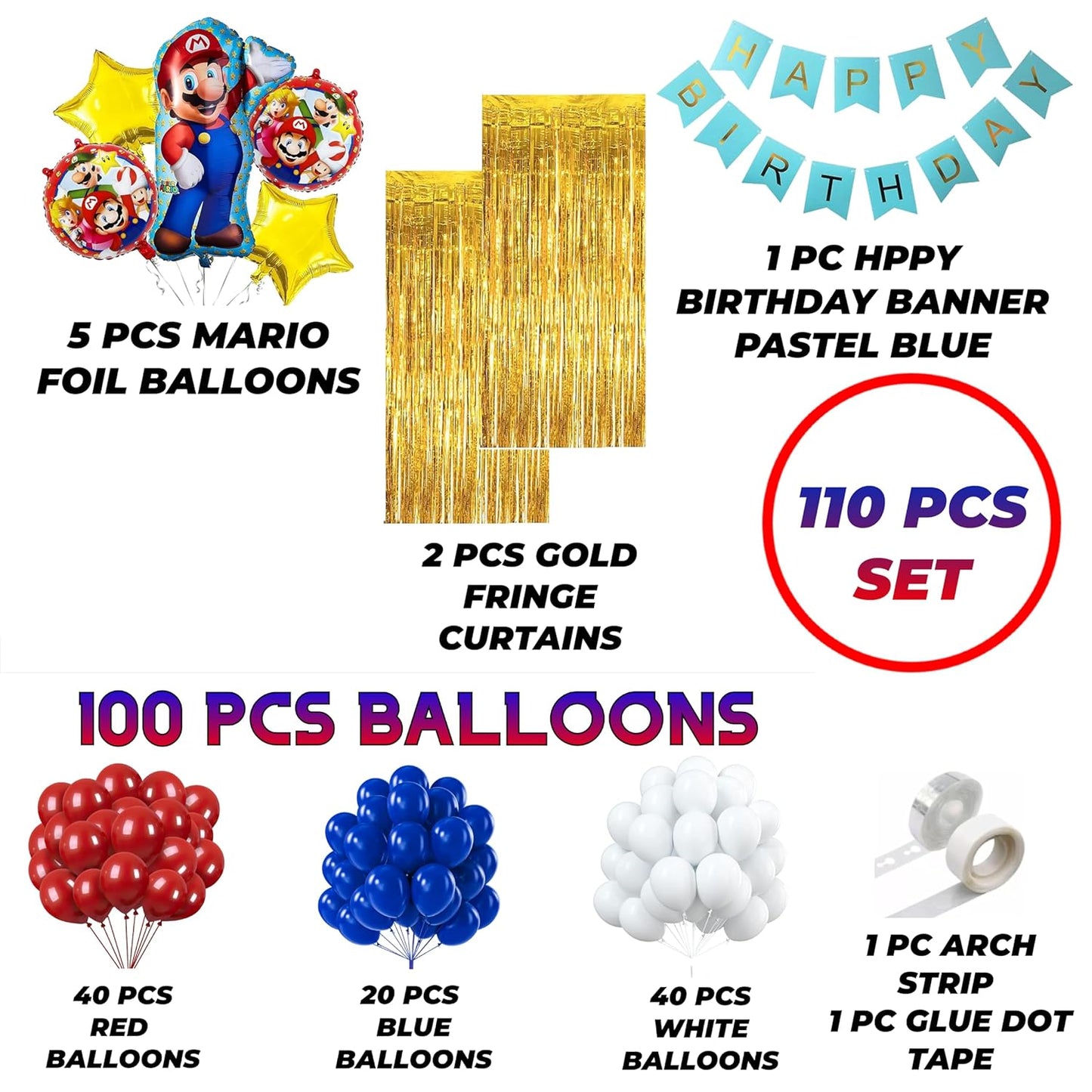 Kids Party Birthday Decoration Mario Theme Pack of 110 Pcs