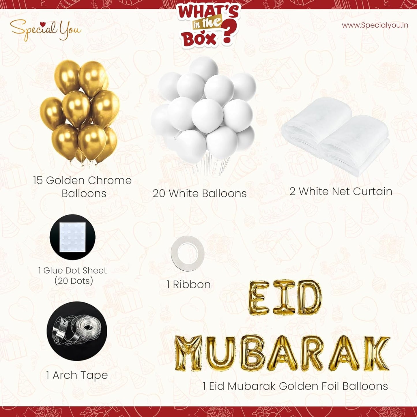 Eid Decoration Items for Home Decor with Golden & White Balloons- 41 Pcs