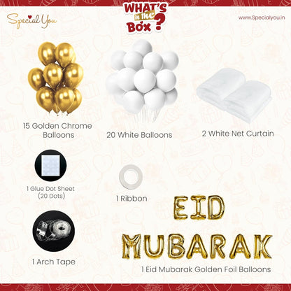 Eid Decoration Items for Home Decor with Golden & White Balloons- 41 Pcs
