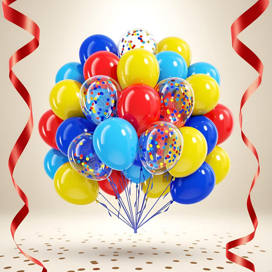 60 Pcs Metallic Red, Blue and Yellow Confetti Balloons for Wedding & Birthday Party