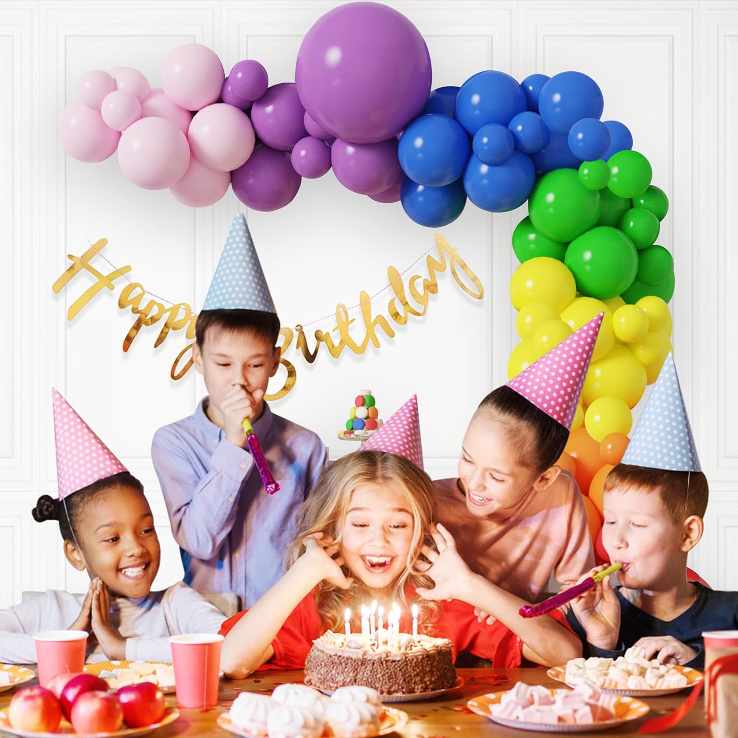 Party Propz 53-Piece Rainbow Birthday Kit: Balloons, Banner, Arch Decor