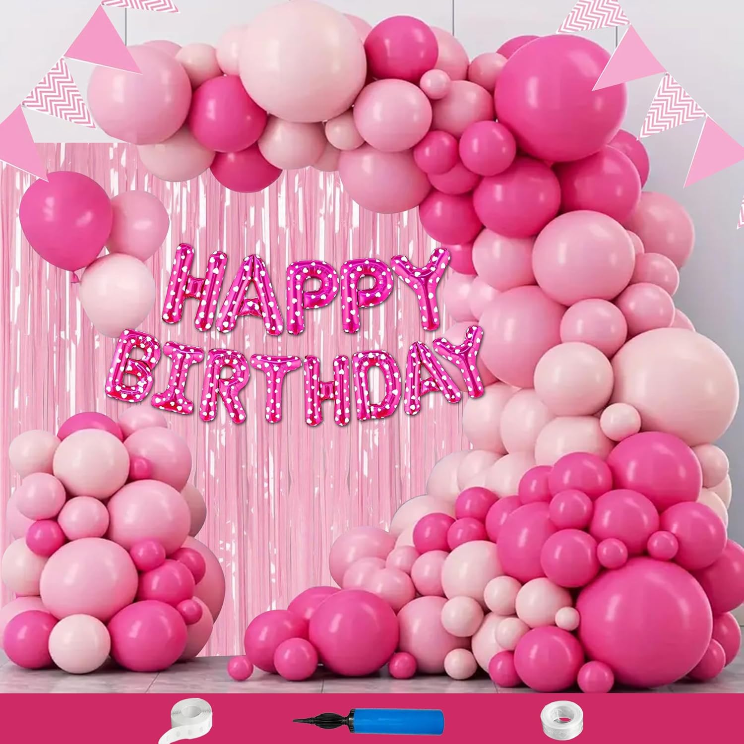 CRAZYKART 106-Piece Happy Birthday Pink Balloon Decoration Kit for Girls