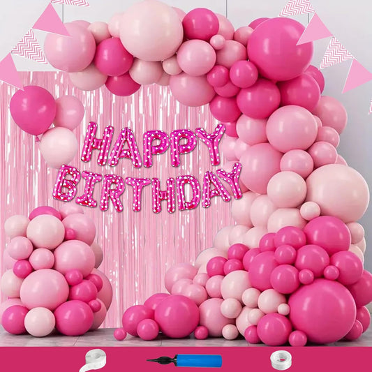 CRAZYKART 106-Piece Happy Birthday Pink Balloon Decoration Kit for Girls