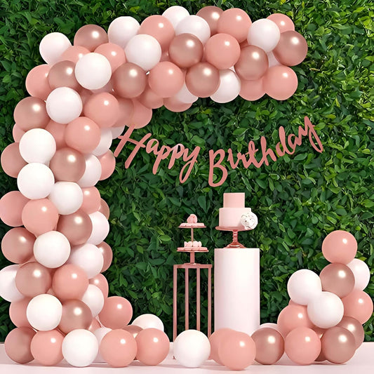Birthday Decoration Kit - 51 Pcs Rose Gold & White Balloon Set with Banner